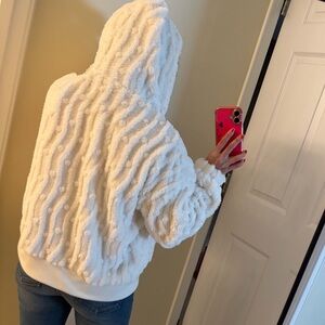 Cozy fuzzy sweater hoodie jacket soft zipper front size large